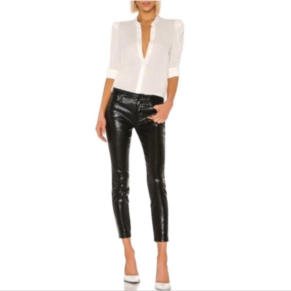 Frame Le High Skinny Noir Croc Black Size 27 - Picture 4 of 12